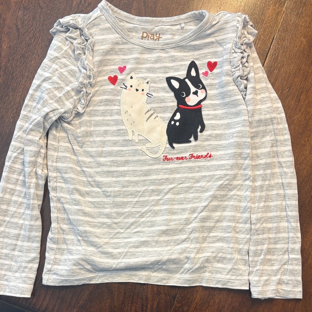 Little Sleepies gray Striped Kids Long-Sleeve Top with Cat & Dog Graphic - Picture 1 of 3